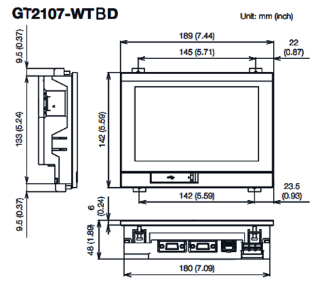 三菱觸摸屏GT2107-WTBD外形尺寸